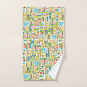 Cute Jungle Animals Colorful Safari Elephant Zoo Hand Towel