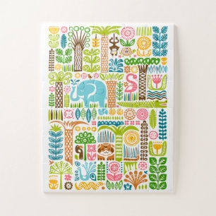 Cute Jungle Animals Colorful Safari Elephant Zoo Jigsaw Puzzle