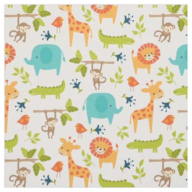 Cute Jungle Animals Fabric (Swatch)