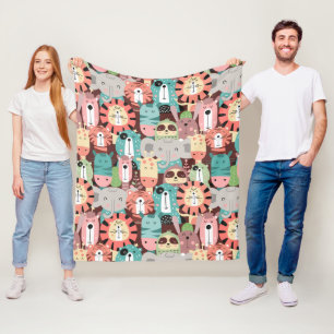 Cute Jungle Animals Fleece Blanket