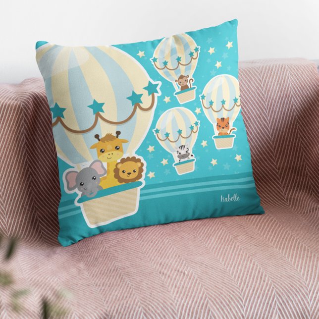 Cute Jungle Animals Flying in Hot Air Balloons Cushion (Creator Uploaded)