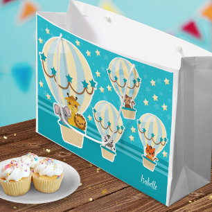 Cute Jungle Animals Flying in Hot Air Balloons Large Gift Bag