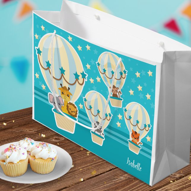 Cute Jungle Animals Flying in Hot Air Balloons Large Gift Bag (Creator Uploaded)