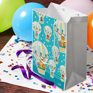 Cute Jungle Animals Flying in Hot Air Balloons Medium Gift Bag