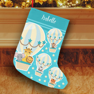 Cute Jungle Animals Flying in Hot Air Balloons Small Christmas Stocking
