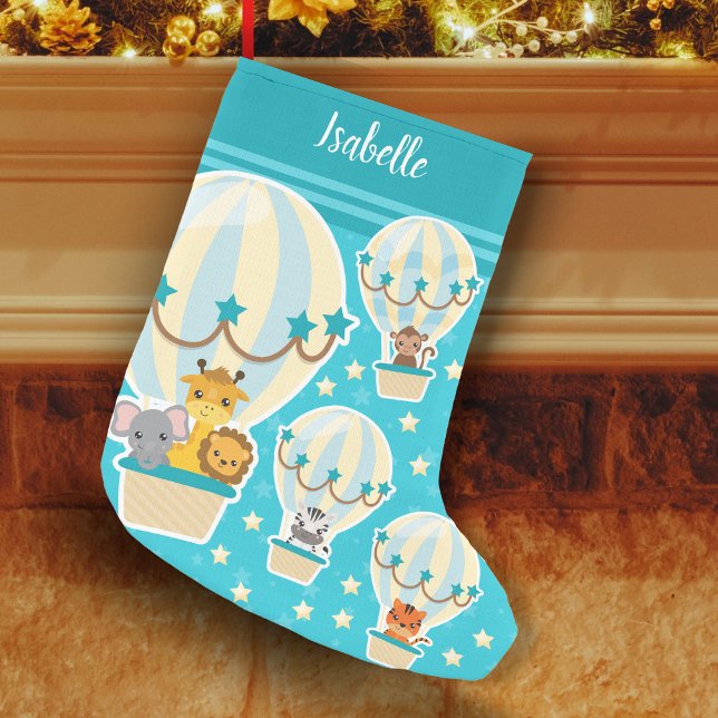 Cute Jungle Animals Flying in Hot Air Balloons Small Christmas Stocking (Creator Uploaded)