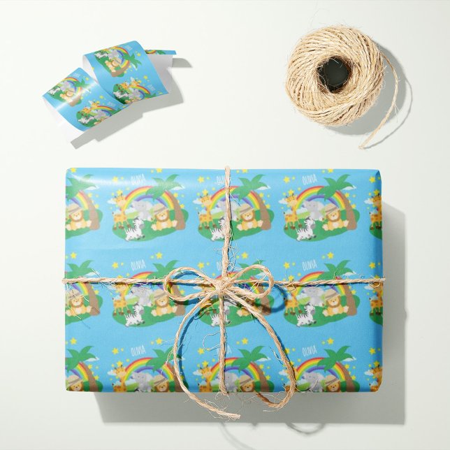 Cute Jungle Animals Flying in Hot Air Balloons Wrapping Paper (Creator Uploaded)