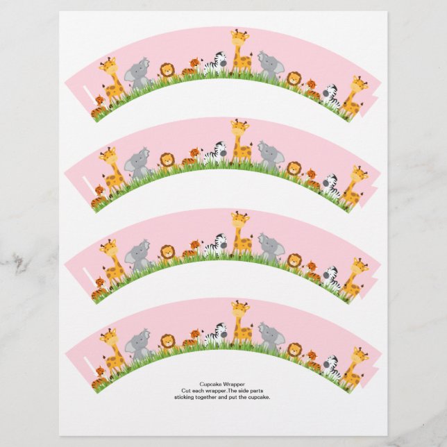Cute Jungle Animals Girl Plain Cupcake Wrapper (Front)