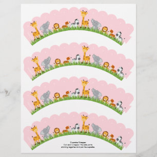 Cute Jungle Animals Girl Scalloped Cupcake Wrapper