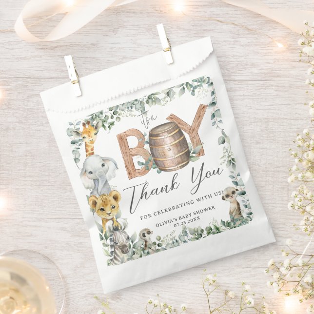 Cute Jungle Animals Greenery Boy Baby Shower  Favour Bag (Clipped)