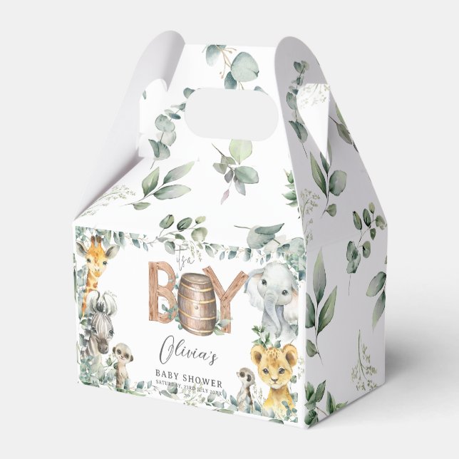 Cute Jungle Animals Greenery Boy Baby Shower  Favour Box (Front Side)