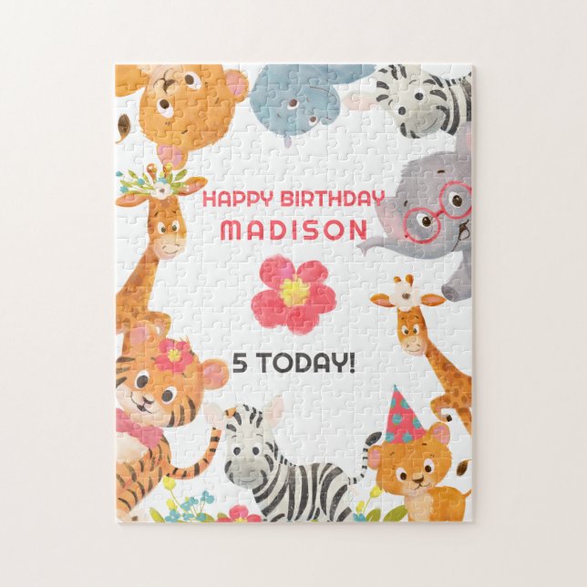 Cute Jungle Animals Happy Birthday  Jigsaw Puzzle (Vertical)