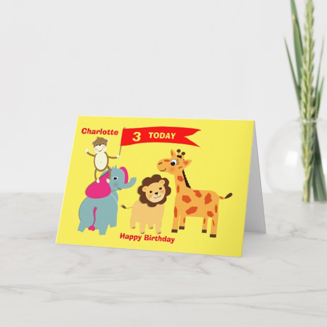 Cute Jungle Animals Happy Birthday Personalized Card (Front)