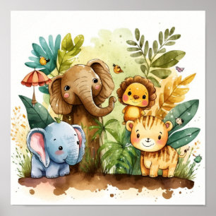 Cute Jungle Animals Kids Nursery Poster