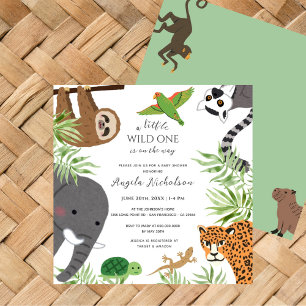 Cute Jungle Animals Little Wild One Baby Shower Invitation