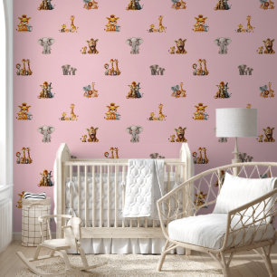 Cute Jungle Animals Nursery Kids Room Wallpaper