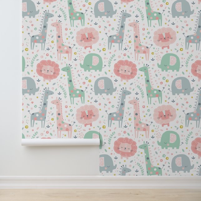 Cute jungle animals on white wallpaper (Application)