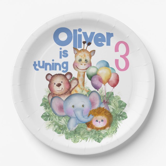 Cute jungle animals  paper plate (Front)