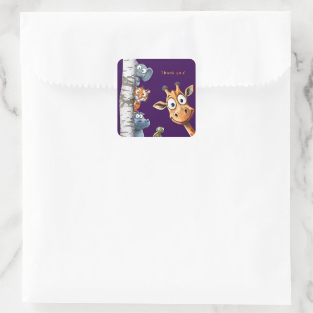 Cute Jungle Animals Peek-a-Boo Birthday Thank You  Square Sticker (Bag)