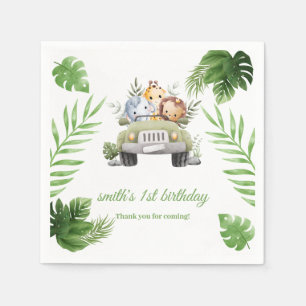 Cute Jungle Animals Safari Adventure Car Birthday Napkin