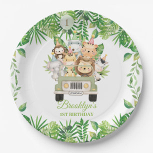 Cute Jungle Animals Safari Adventure Car Birthday  Paper Plate
