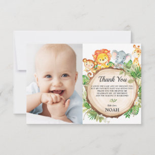 Cute Jungle Animals Safari Birthday Party Photo Thank You Card