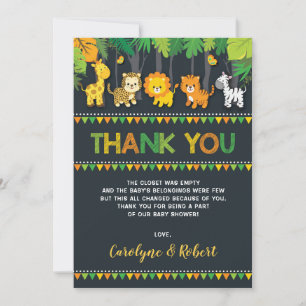 Cute Jungle Animals Safari Boy Baby Shower Thank You Card
