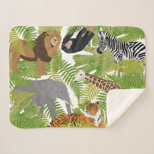 Cute Jungle Animals Safari Boy   Girl Sherpa Blanket