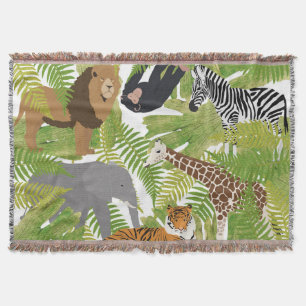 Cute Jungle Animals Safari Boy   Girl Throw Blanket