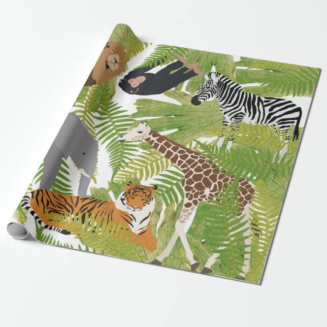 Cute Jungle Animals Safari Boy | Girl Wrapping Paper (Unrolled)