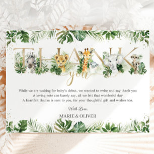 Cute Jungle Animals Safari Greenery Baby Shower  Thank You Card