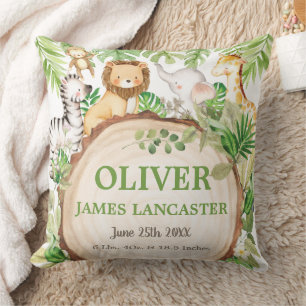 Cute Jungle Animals Safari Greenery Boy Nursery  Cushion