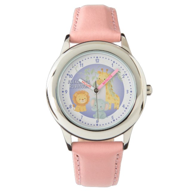 Cute Jungle Animals Safari Kids Personalised Watch (Front)