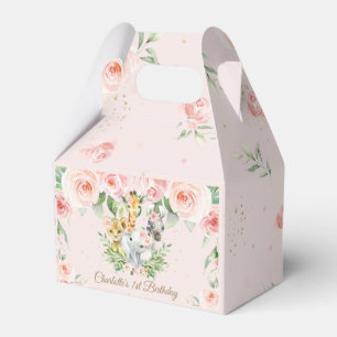 Cute Jungle Animals Safari Pink Floral Thank You F Favour Box