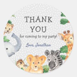 Cute Jungle Animals Thank You Birthday Party Favou Classic Round Sticker