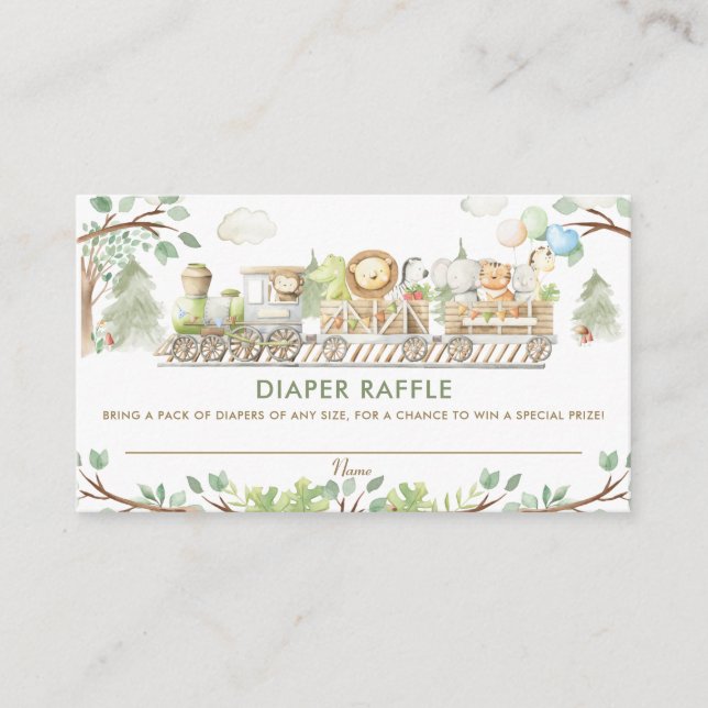 Cute Jungle Animals Train Greenery Diaper Raffle  Enclosure Card (Front)