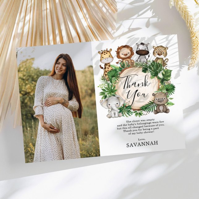 Cute Jungle Animals Tropical Greenery Baby Shower Thank You Card (Creator Uploaded)