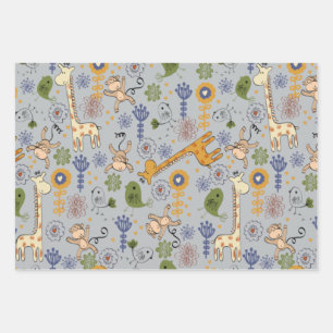 Cute Jungle Animals  Wrapping Paper Sheets
