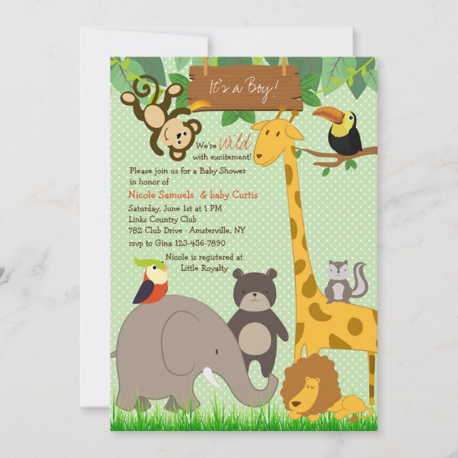 Cute Jungle Animanls Invitation (Front)