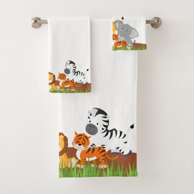Cute Jungle Baby Animal Bath Towel Set (Insitu)