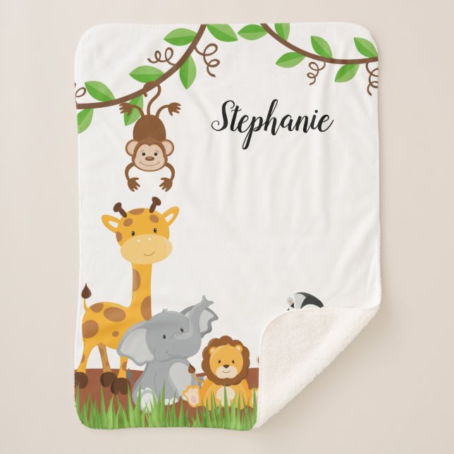 Cute Jungle Baby Animal Sherpa Blanket (Front)