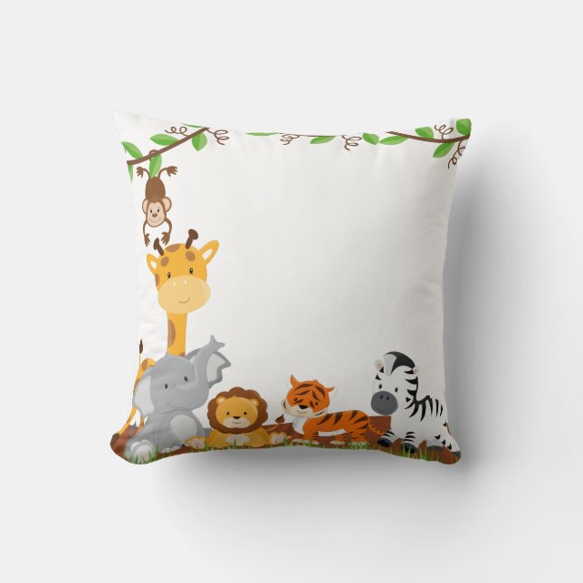 Cute Jungle Baby Animals Pillow (Front)