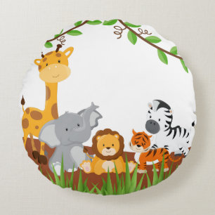 Cute Jungle Baby Animals Round Pillow