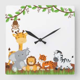 Cute Jungle Baby Animals Wall Clocks