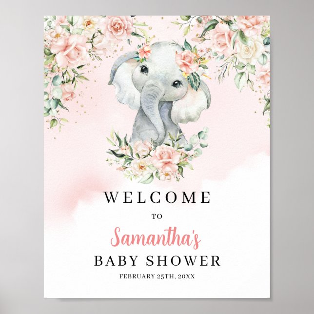 Cute jungle baby elephant blush Shower welcome Poster (Front)