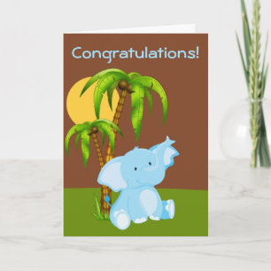 Cute Jungle Baby Elephant Boy Greeting Card