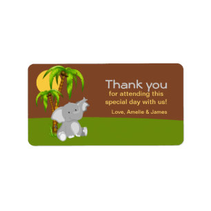 Cute Jungle Baby Elephant Thank you Label
