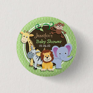 Cute Jungle Baby Shower; Bright Green Ovals 3 Cm Round Badge