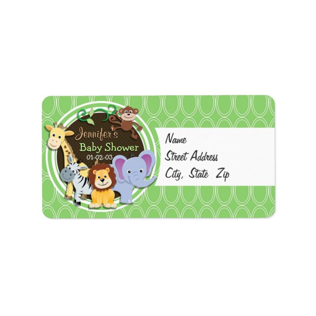 Cute Jungle Baby Shower; Bright Green Ovals Label (Front)