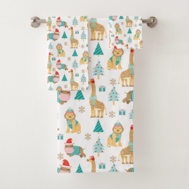Cute Jungle Christmas Pattern Bath Towel Set (Insitu)